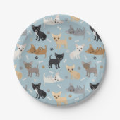 Assiettes En Carton Chihuahua Bones and Paws Blue Paper Plate (Devant)