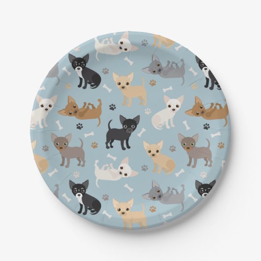 Assiettes En Carton Chihuahua Bones and Paws Blue Paper Plate (Devant)