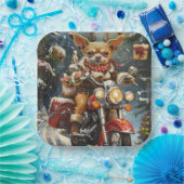 Assiettes En Carton Chihuahua Chien équitation moto Noël (Fête)