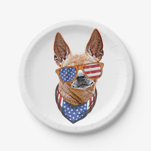 Assiettes En Carton Chihuahua Chien USA Indépendance américaine 4 juil (Devant)