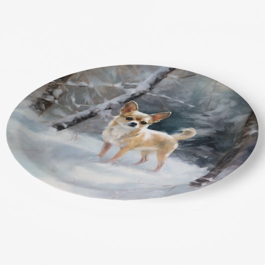 Assiettes En Carton Chihuahua Laisser neiger Noël (Angle)