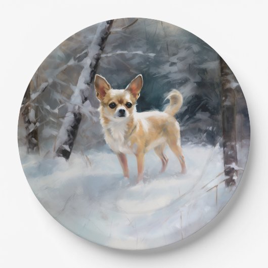 Assiettes En Carton Chihuahua Laisser neiger Noël (Devant)