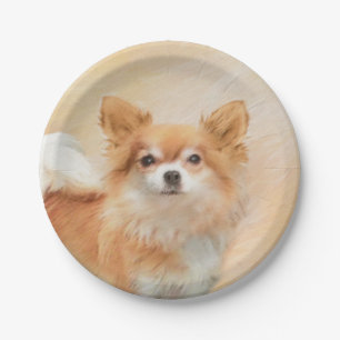 Assiettes En Carton Chihuahua Peinture de Chien à long Haired Art orig