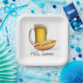 Assiettes En Carton Chili Hot Dog et bière sur blanc (Fête)