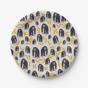 Assiettes En Carton Chimpanzé singe et Motif bananier