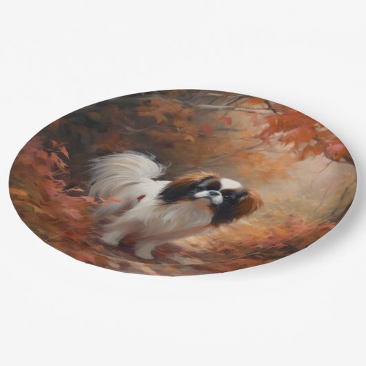 Assiettes En Carton Chin japonais à l'automne Feuilles automne Inspira (Angle)