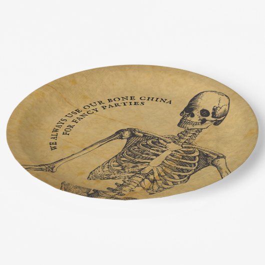 Assiettes En Carton Chine osseuse d'Halloween | Squelette antique vint (Angle)