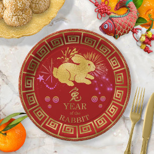 Assiettes En Carton Chinese Zodiac Rabbit Red/Gold ID542