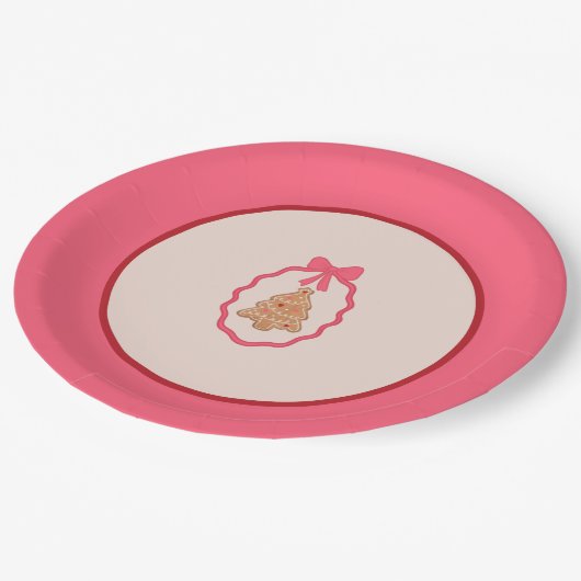 Assiettes En Carton Chingerbread Christmas Tree Pink Christmas Plate (Angle)