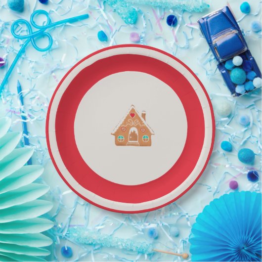 Assiettes En Carton Chingerbread House Christmas Plate Red (Fête)