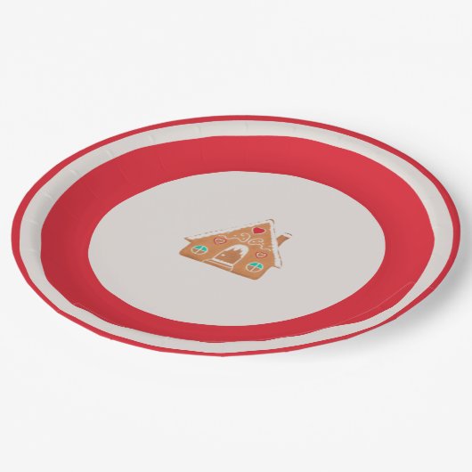 Assiettes En Carton Chingerbread House Christmas Plate Red (Angle)