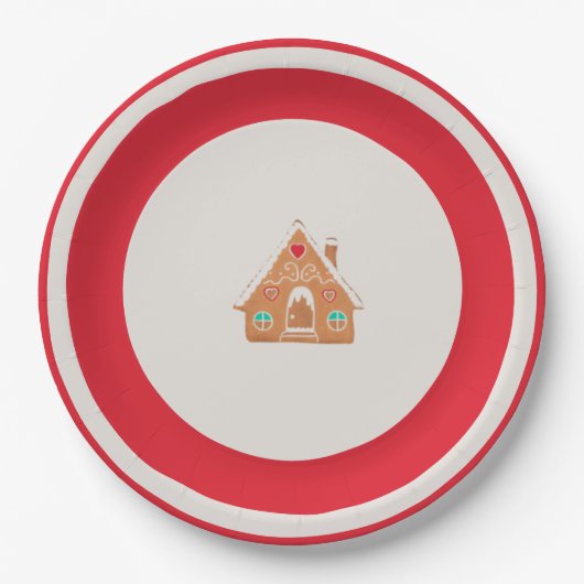 Assiettes En Carton Chingerbread House Christmas Plate Red (Devant)