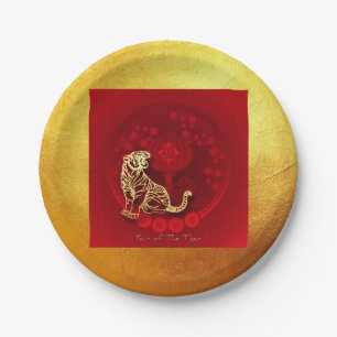 Assiettes En Carton Chinois FU Luck lantern Tiger Année saluant PP01
