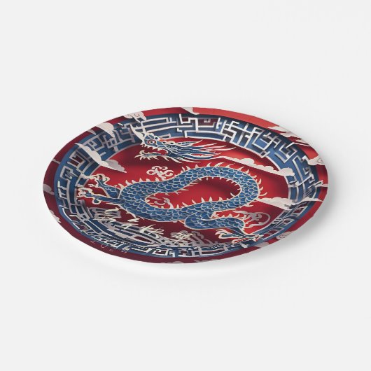 Assiettes En Carton Chinois New Year Dragon Paper-cut 2024 PPRP (Angle)