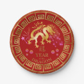 Assiettes En Carton Chinois Zodiac Dragon Rouge/Or ID542 (Devant)