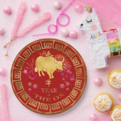Assiettes En Carton Chinois Zodiac Ox Rouge/Or ID542 (Fête)