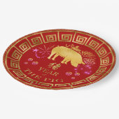 Assiettes En Carton Chinois Zodiac Pig Rouge/Or ID542 (Angle)
