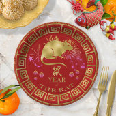 Assiettes En Carton Chinois Zodiac Rat Rouge/Or ID542
