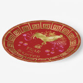Assiettes En Carton Chinois Zodiac Rooster Rouge/Or ID542 (Angle)