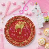 Assiettes En Carton Chinois Zodiac Sheep Red/Gold ID542 (Fête)