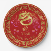Assiettes En Carton Chinois Zodiac Snake Rouge/Or ID542 (Devant)