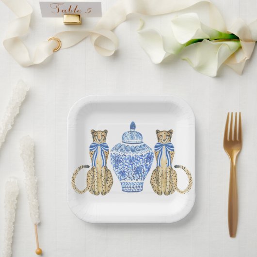 Assiettes En Carton Chinoiserie Aquarelle Bow Cheetah Ginger Jar (Mariage)