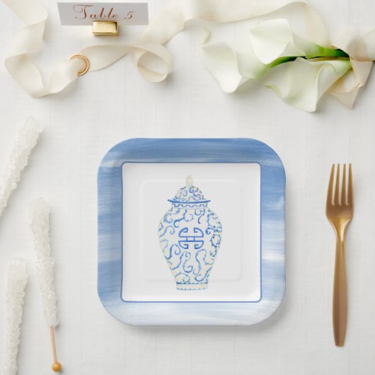 Assiettes En Carton Chinoiserie Aquarelle Ginger Jar Vase (Mariage)