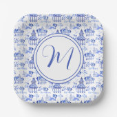 Assiettes En Carton Chinoiserie Aquarelle Pagode Motif (Recto)