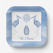Assiettes En Carton Chinoiserie Aquarelle Topiaire Héron bleu (Recto)