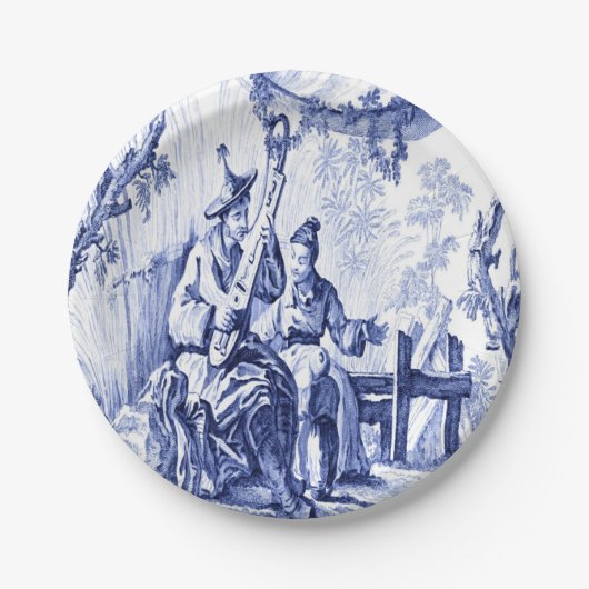 Assiettes En Carton Chinoiserie bleue et blanche (Devant)