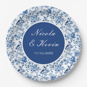 Assiettes En Carton Chinoiserie Blue Birds and Flowers Mariage