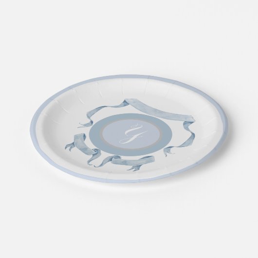 Assiettes En Carton Chinoiserie Blue Ribbons Crest Shield (Angle)