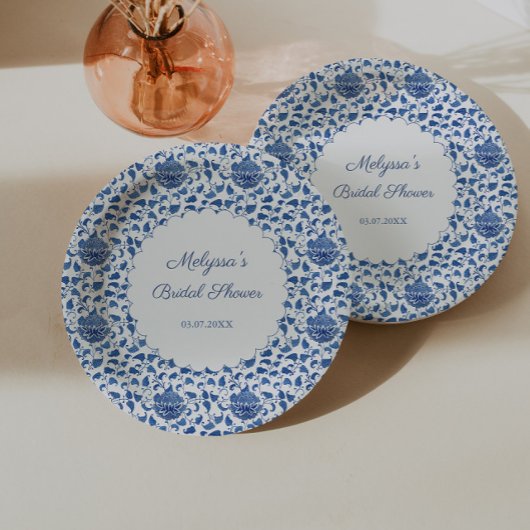 Assiettes En Carton Chinoiserie Chic Impression Mariage Bleu et Blanc