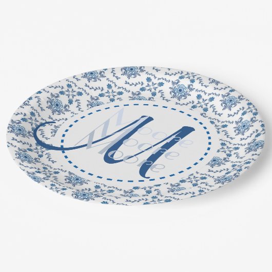 Assiettes En Carton Chinoiserie Delft Motif bleu ・ personnalisé (Angle)