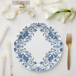 Assiettes En Carton Chinoiserie en porcelaine bleue et blanche moderne