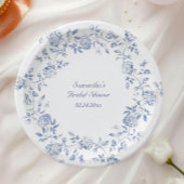 Assiettes En Carton Chinoiserie Fête de Mariage Florale Bleue
