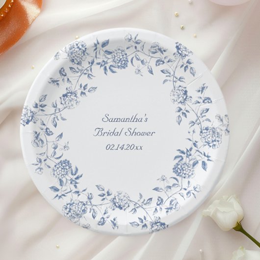 Assiettes En Carton Chinoiserie Fête de Mariage Florale Bleue