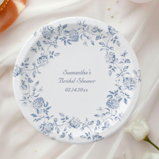 Assiettes En Carton Chinoiserie Fleurs Bleues pour Enterrement de Vie