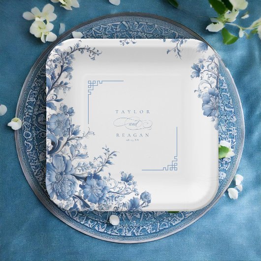 Assiettes En Carton Chinoiserie Floral Border Mariage ID1094