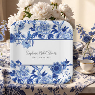 Assiettes En Carton Chinoiserie Florale Élégante Bleue et Blanche pour