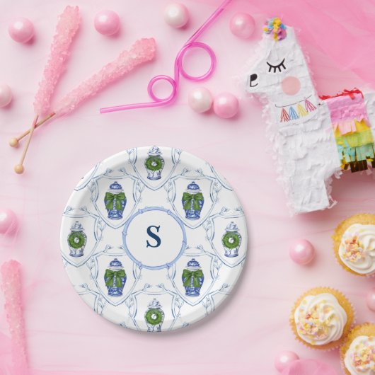 Assiettes En Carton Chinoiserie Ginger Jars Noël Monogramme (Fête)