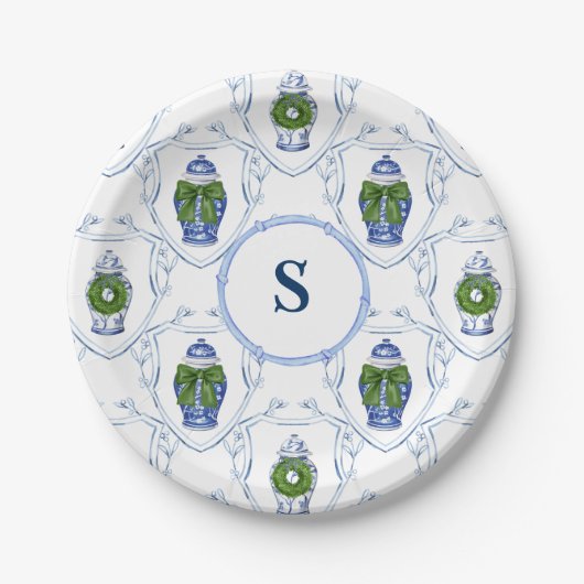 Assiettes En Carton Chinoiserie Ginger Jars Noël Monogramme (Devant)