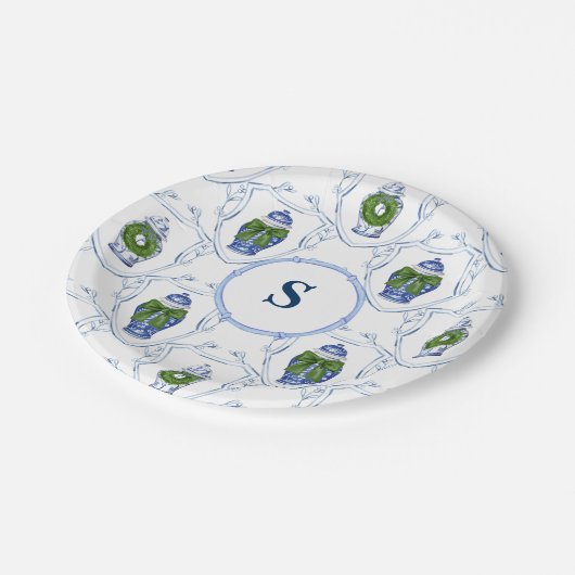 Assiettes En Carton Chinoiserie Ginger Jars Noël Monogramme (Angle)