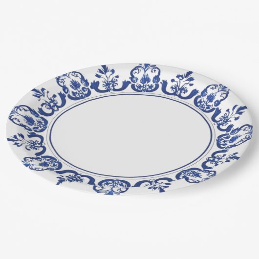 Assiettes En Carton Chinoiserie moderne tendance en porcelaine bleue e (Angle)