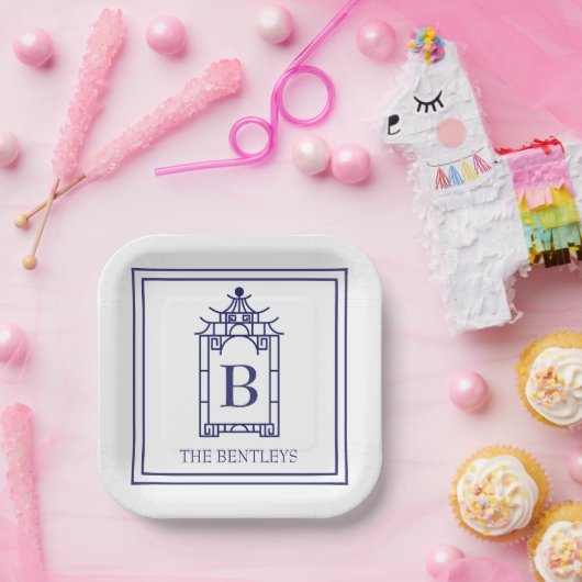 Assiettes En Carton Chinoiserie Plaques de la Pagode Monogrammé (Fête)