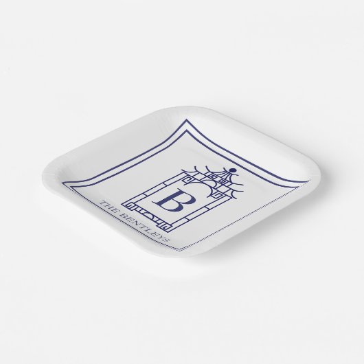 Assiettes En Carton Chinoiserie Plaques de la Pagode Monogrammé (Angulaire)
