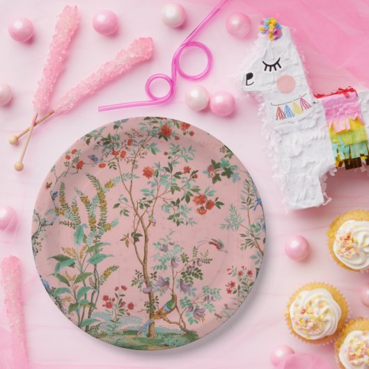 Assiettes En Carton Chinoiserie rose Oiseau Floral (Fête)