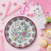 Assiettes En Carton Chinoiserie rose pale fleurit Faux Chine (Fête)