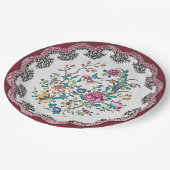 Assiettes En Carton Chinoiserie rose pale fleurit Faux Chine (Angle)