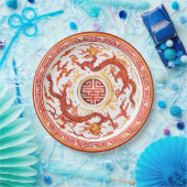 Assiettes En Carton Chinoiserie Rouge Or Imperial Dragon Faux Chine (Fête)